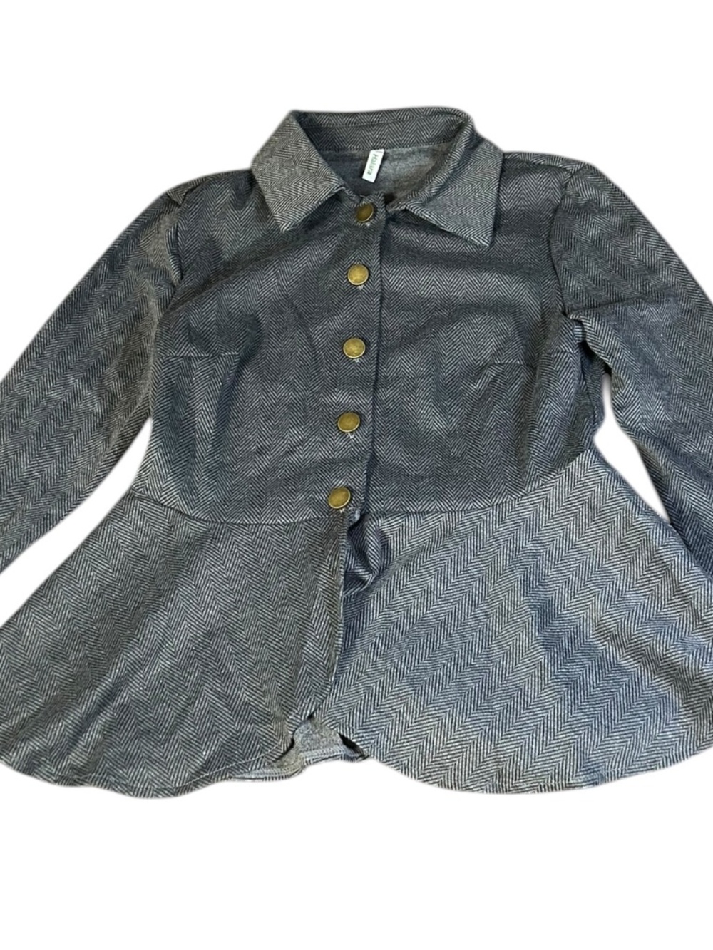 Halara Herringbone Peplum Button-Down Jacket Blazer - Gray/Black - Size S